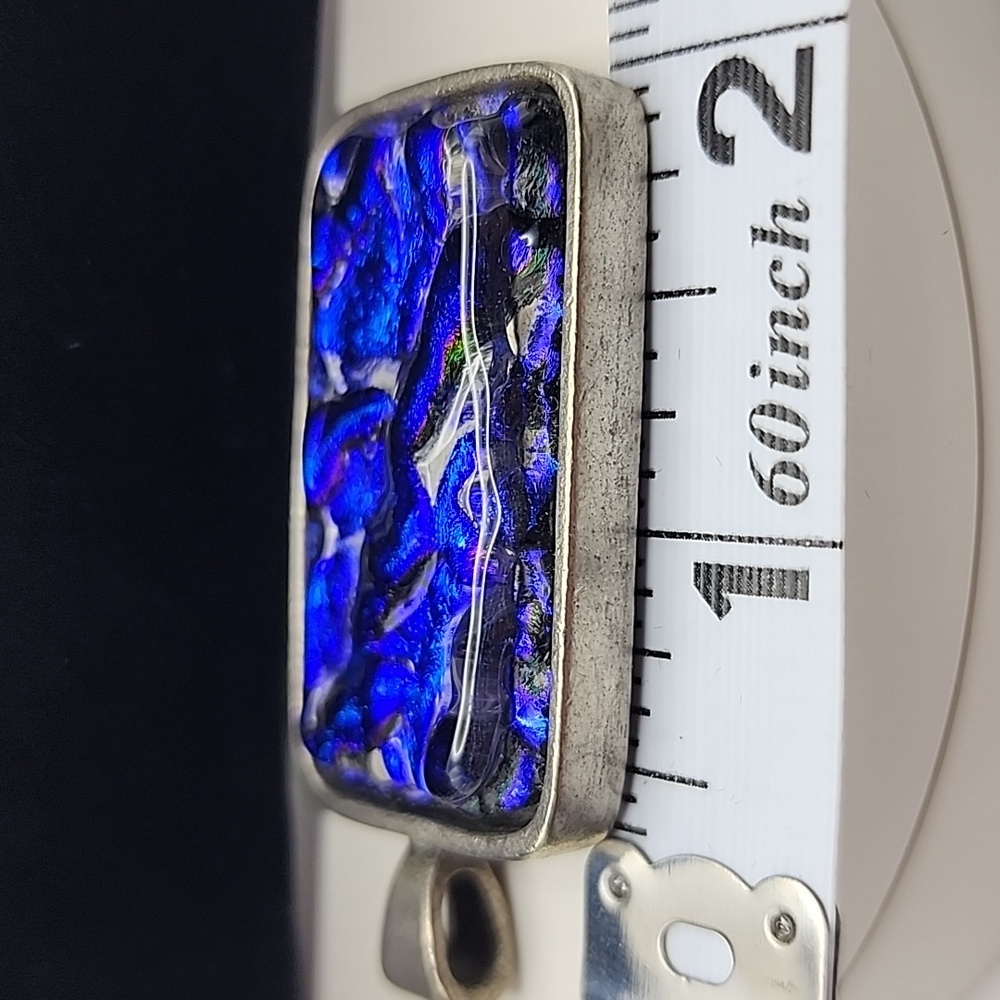 Murano Style Blue And Silver Rectangular Pendant - image 5